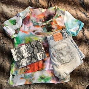 Funky watercolor mesh top!